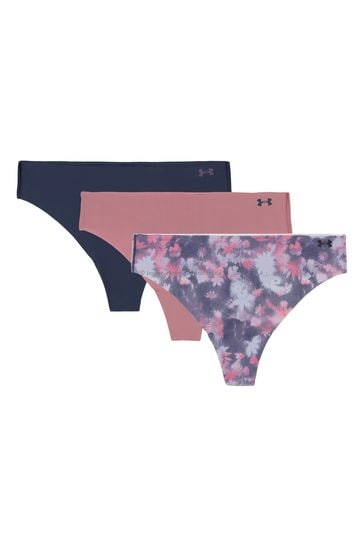 Under Armour Light Pink No Show Pure Stretch Printed Thongs 3 Pack