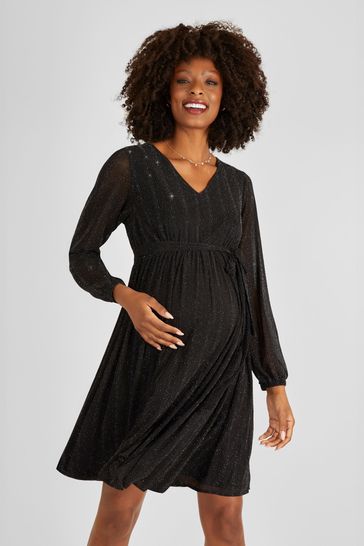 JoJo Maman Bébé Black Sparkle Mini Maternity Dress