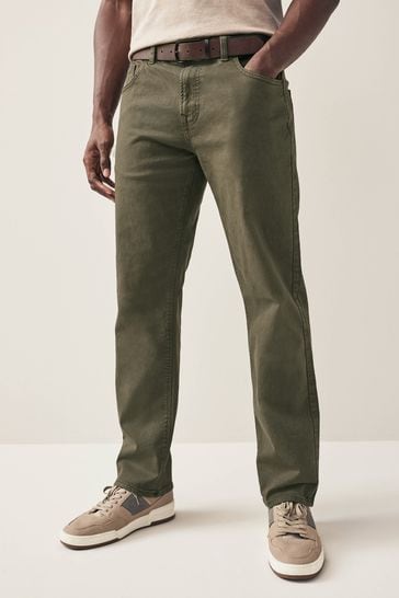 Khaki Green Straight Belted Authentic Jeans