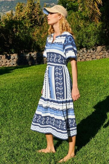Blue and 2025 white midi dress