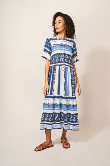 Blue and sales white midi dress