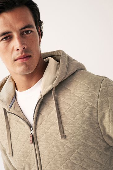 Neutral Quilted Sweatshirt Hoodie