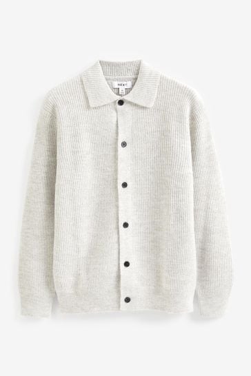 Buy Grey Regular Knitted Button Through Long Sleeve Polo Shirt from Next Bahrain
