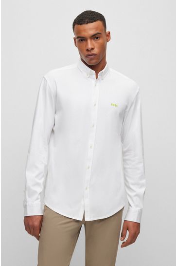 BOSS White Biado Long Sleeve Jersey Shirt