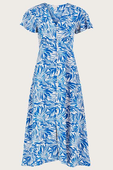 Buy Monsoon Blue Florence Leaf Print Tea Dress in Sustainable