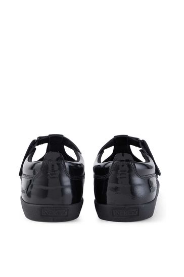 Kickers Black Youth Kariko T Bar Hook And Loop Patent Leather Shoes
