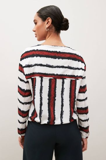Buy Red Stripe Long Sleeve Drawstring Waist Blouse from Next