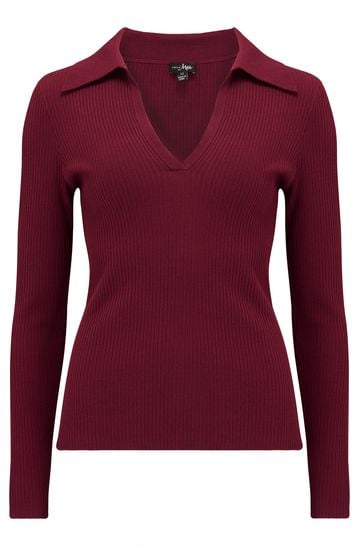 Buy Pour Moi Maroon Eva Rib Knit V Neck Jumper from Next Bahrain