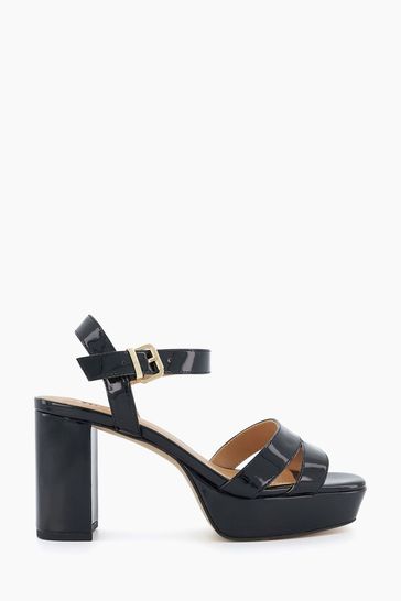 Dune London Black Molton Mid Heel Platform Sandals