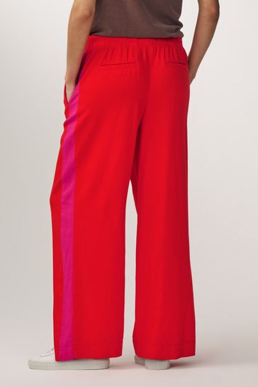 Red Pink Linen Blend Side Stripe Track Trousers