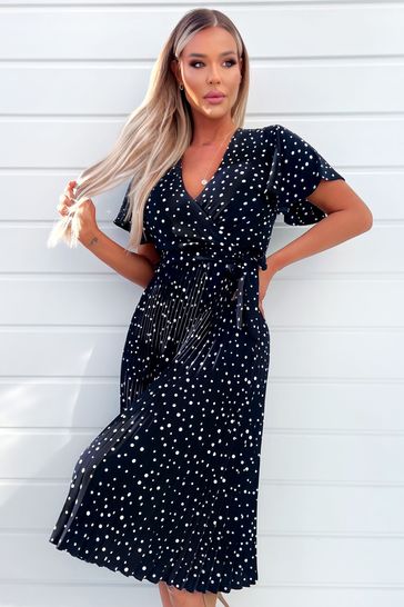 Buy AX Paris Blue Polka Dot Wrap Top Short Sleeve Belted Pleated