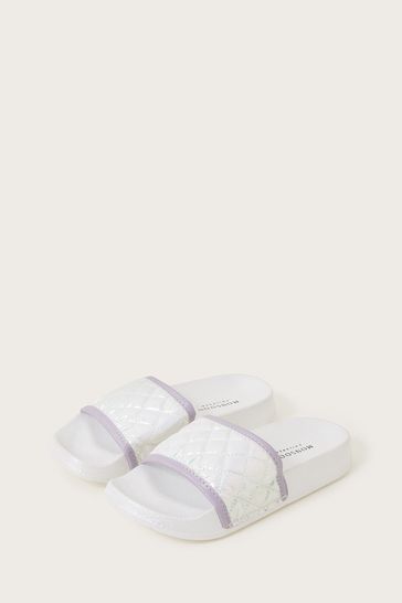 Buy Monsoon White Shimmer Quilted Sliders from Next Poland