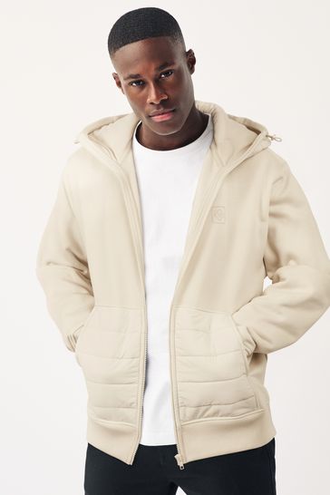 Ecru Cream Quilted Hybrid Zip-Through Jacket