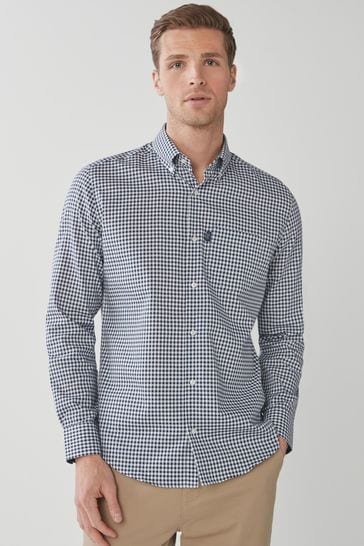 Navy Blue/White Gingham Easy Iron Button Down Oxford Shirt