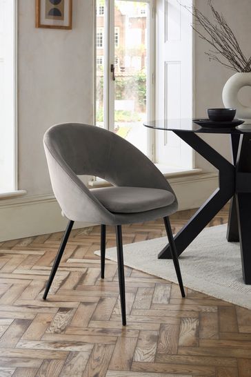 Set of 2 Soft Velvet Mid Grey Hewitt Black Leg Dining Chairs