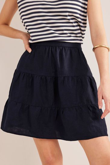 Boden Blue Pull-On Tiered Linen Skirt
