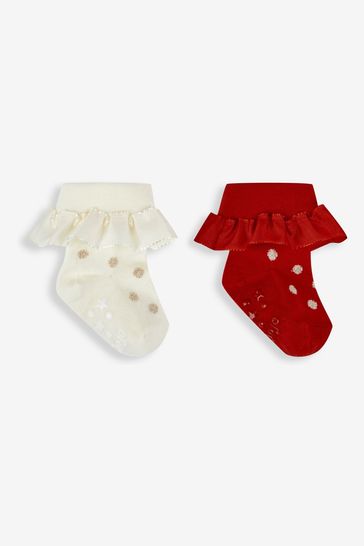 JoJo Maman Bébé Red 2-Pack Spot Ruffle Socks