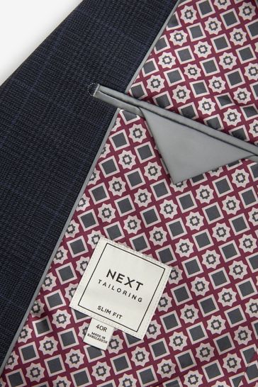 Navy Blue Slim Fit Prince of Wales Check Suit Jacket