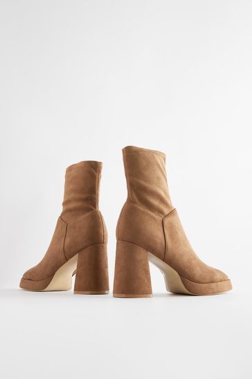 Tan Brown Forever Comfort Platform Sock Ankle Boots