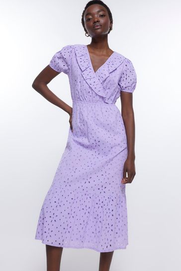 Buy River Island Purple Broderie Wrap Midi Dress from Next Singapore