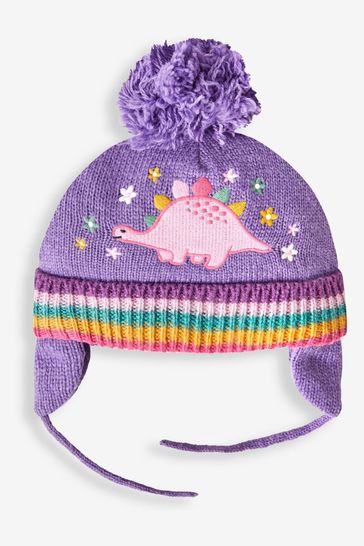 JoJo Maman Bébé Lilac Girls' Pretty Dinosaur Embroidered Hat