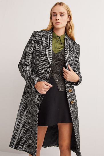 Boden Black Wool Blend Tailored Coat