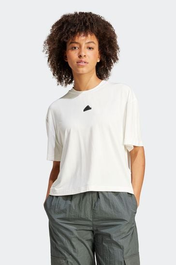 adidas White Sportswear City Escape Loose Crop T-Shirt