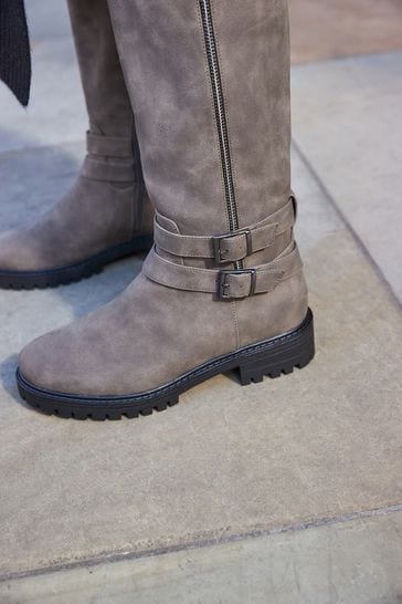 Grey flat knee new arrivals high boots