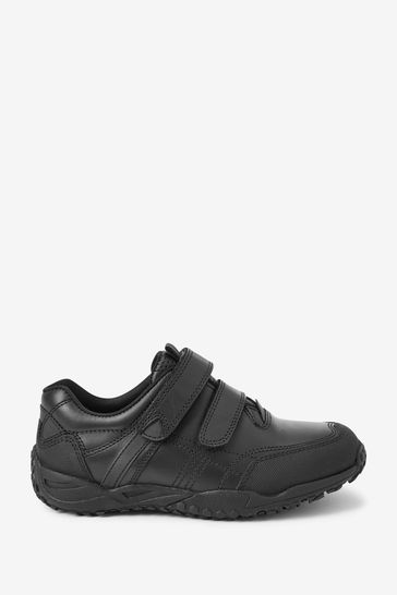 Black Wide Fit G School Leather Double Strap Shoes