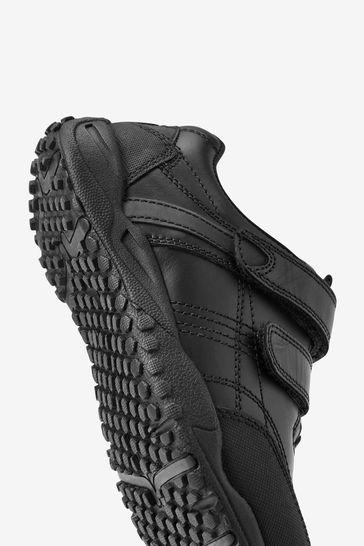 Black Wide Fit G School Leather Double Strap Shoes