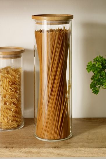 Clear Glass Pasta Jar with Bamboo Lid
