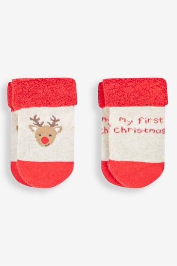 JoJo Maman Bébé Red My First Christmas 2-Pack Baby Socks