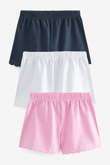 Navy Cotton Scallop Edge Shorts 3 Pack (3mths-7yrs)