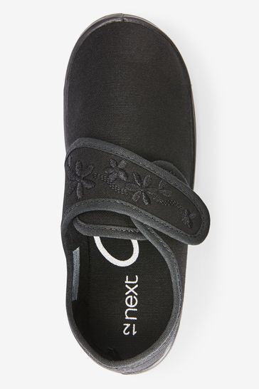 Buy Black Standard Fit F Embroidered Strap School Plimsolls from Next Ukraine