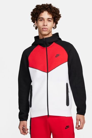 Sudadera polar con capucha negra/roja con cremallera Tech de Nike