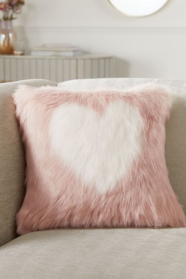 Pink Faux Fur Heart Cushion