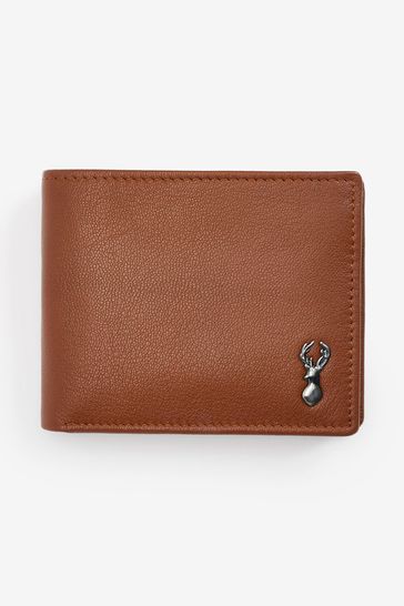 Tan Brown Leather Stag Badge Extra Capacity Wallet