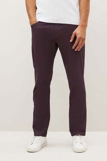 Burgundy Red Slim Textured Soft Touch Stretch Denim Jean Style Trousers