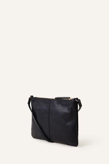 Accessorize Leather Stitch Detail Cross Body Black Bag