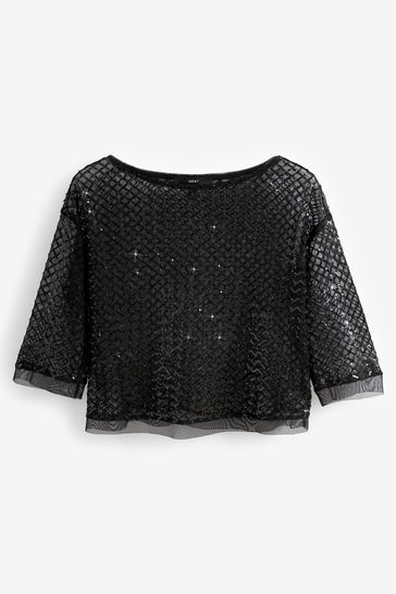 Black sheer top sparkly top