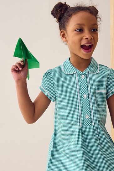 Girls green deals gingham school dress