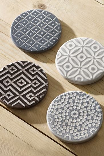 Buy Set of 4 Grey Geo Ceramic Coasters from Next USA