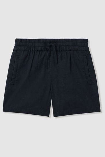 Reiss Navy Acen Teen Linen Drawstring Shorts