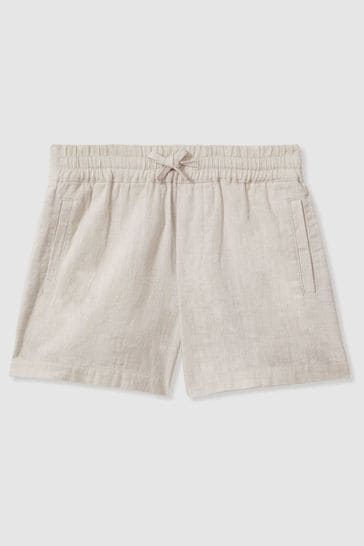 Reiss Stone Acen Teen Linen Drawstring Shorts