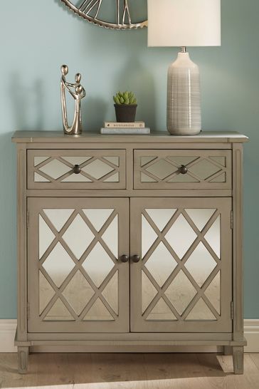 Pacific Lifestyle Dove Grey Mirrored Pine Wood 2 Drawer 2 Door Unit