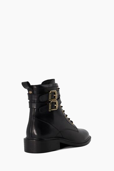 Black buckle top lace up boots
