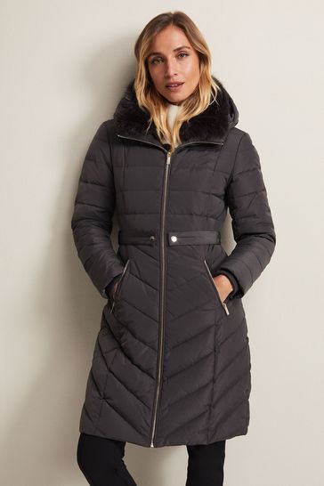 Phase Eight Grey Bobbie Midi Puffer Jacket