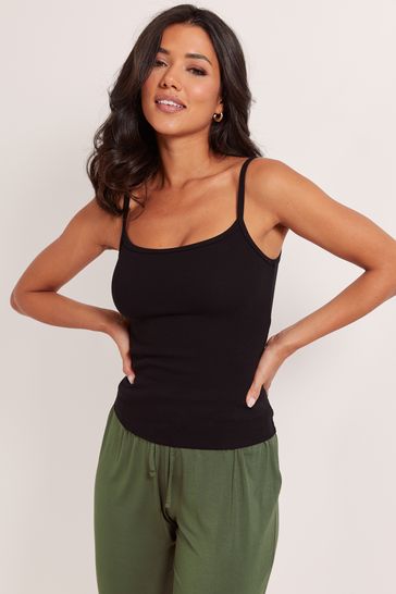 Pour Moi Black Off Duty Long Line Rib Jersey Support Cami Top