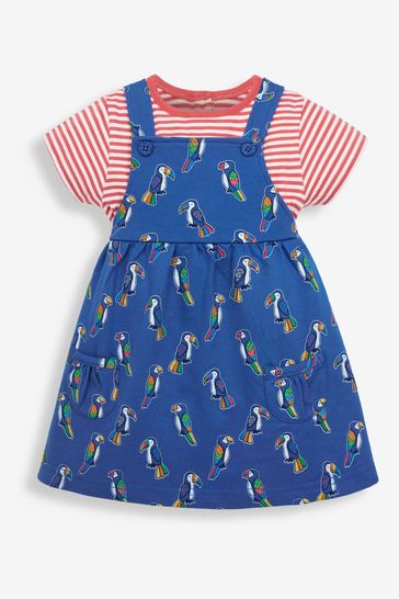 Buy JoJo Maman Bebe Cobalt Girls 2 Piece Toucan Parrot Pinafore Dress Set from Next Italy