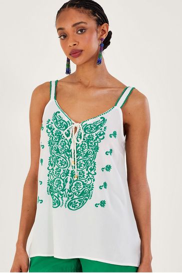 Monsoon Green Embroidered Cami Top